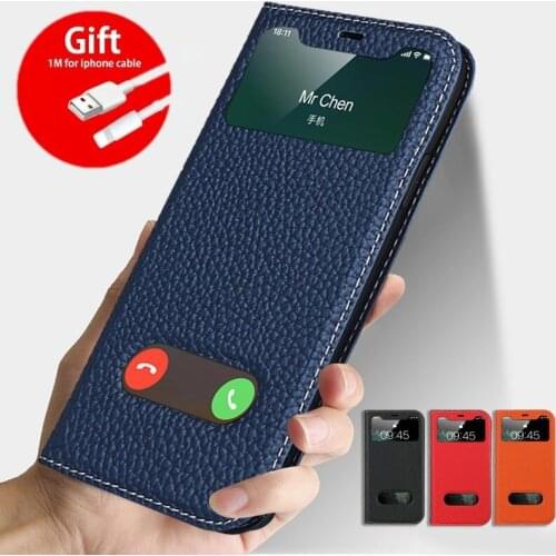 Genuine Leather Case For iPhone 11 Pro Max Cover Flip Coque For iPhone 11 pro 11 Magnetic Window View Case Funda Phone Accessory