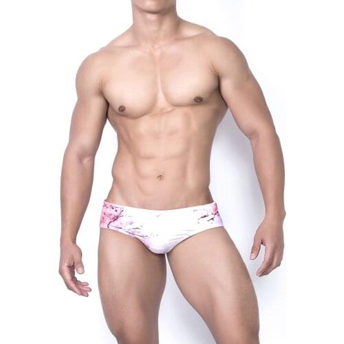 Chinese Style Print Swimwear Men Quick Drying Swimsuit Mens Swimming Triangle Low Waist Bathing suit Underwear Gay Briefs 2021