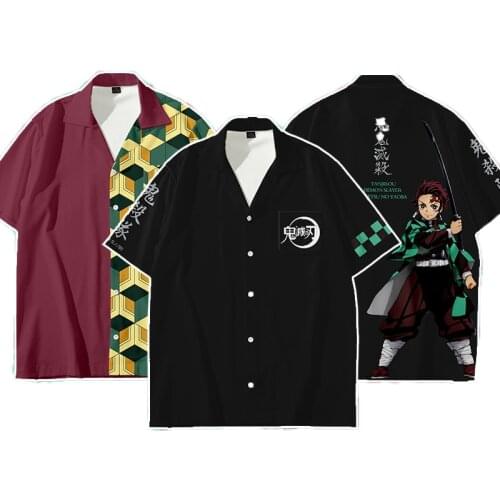 Demon Slayer Anime Kimetsu No Yaiba Tanjiro Kamado Cosplay Costume Guochao Impression Peripheral Short-sleeved Shirt