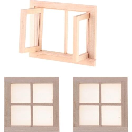 Cute Wooden 2 Pane Frame and Glass Plate Doll House DIY Double Window 1/12 Dollhouse Miniature Accessories