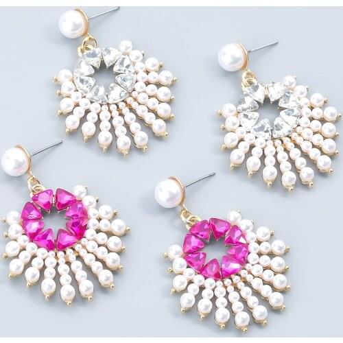 Fashion Rhinestone Imitation Pearl Charm Statement Dangle Earrings Women Creative Popular Drop Earrings Party Jewelry Wholesale