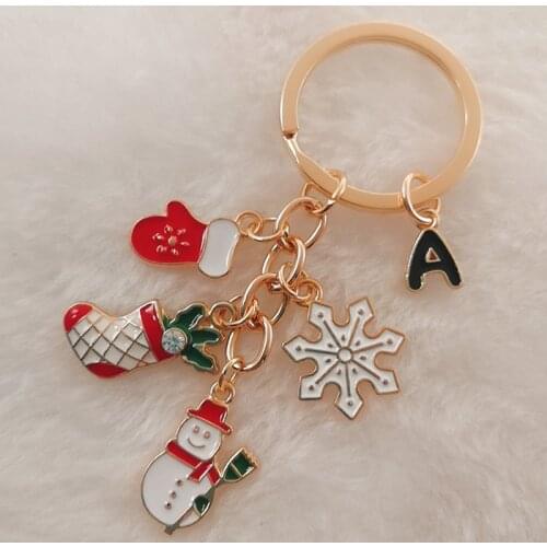 New A-Z Letter Enamel Keychain Merry Christmas Christmas Decoration Snowman Snowflake Glove Snow Boots New Year Gift Keychain