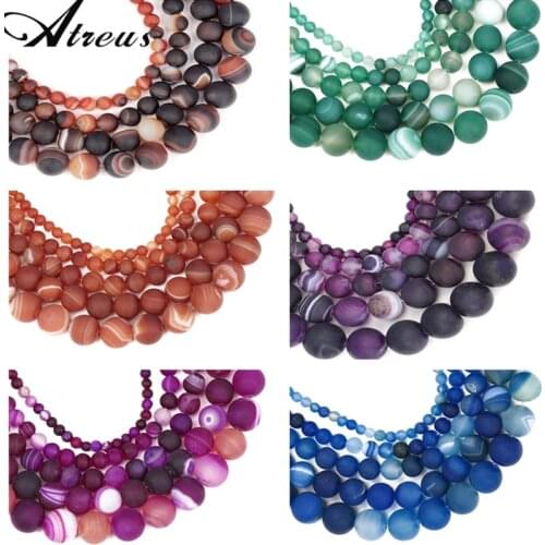 Atreus New 4-12mm Matte Natural Stone Round Beads Frost Colorful Line Agates For Jewelry Making Suitable For Neutral People