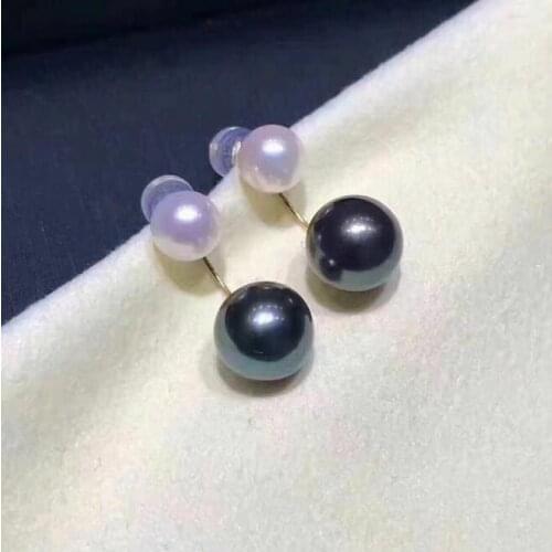 Pair of 7-11mm round south sea pearl multicolor earring 14k