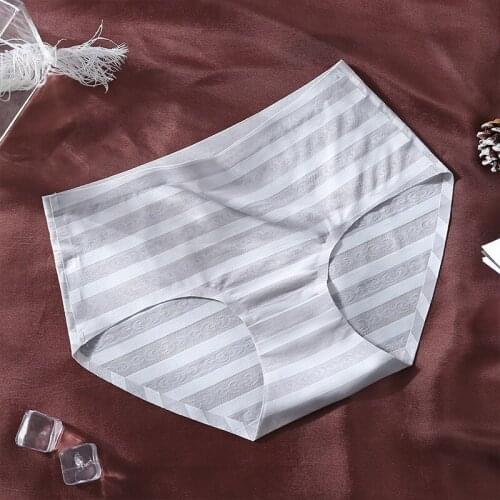 Sexy non-trace underwear for women ice silk stripe midwaist transparent cotton crotch briefs for women