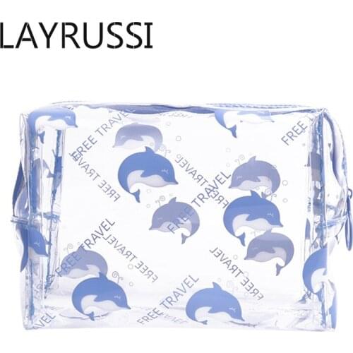 LAYRUSSI Transparent PVC Cosmetic Bag Female Portable 2021 New Cute Cartoon Makeup Bags Waterproof Beauty Toiletry Bath Wash Bag