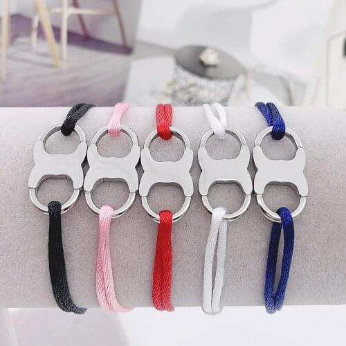 Stainless Steel Adjustable Handcuff Two Circle Interlinked Bracelet For Women Men Unisex Rope Bracelet Menottes Bijoux Corde DIY