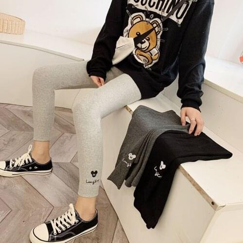 Spring Autumn Disney Mickey Ear Pattern Printed Women Fitness Black Gray Cotton Casual Elastic Korean High Waist Thin Leggings