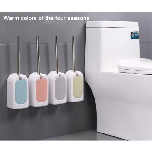 Silicone Bristles Toilet Brush and Holder for Bathroom Storage Organization Compact Wall Hang Cleaning Kit WC Accessories