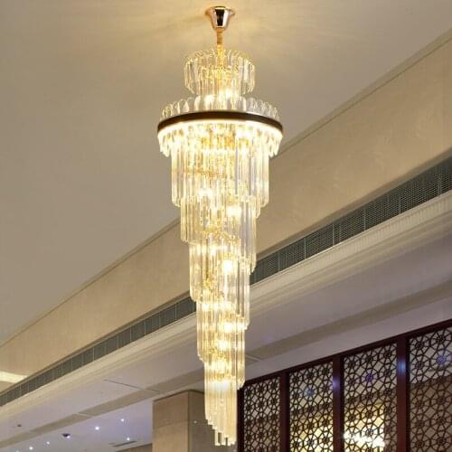 Modern Chandelier Long Crystal Chandelier Light Luxury Villa Duplex Middle Floor Living Room Stair Spin LED Crystal Chandelier