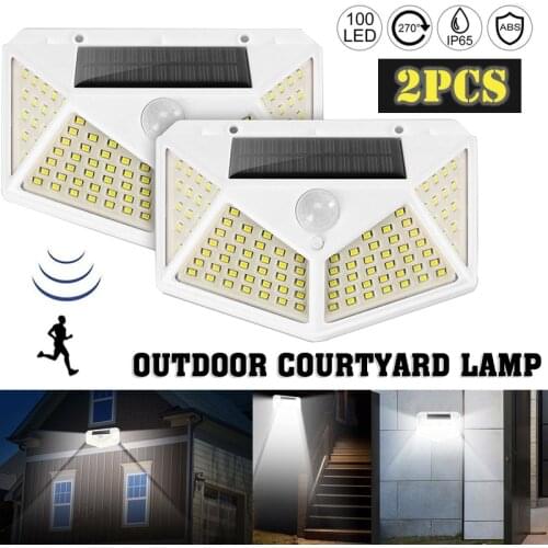 2 Pcs LED Solar Powered Wall Light 270 Degree PIR Motion Sensor Lamp Ultra-bright 100 LED Beads For Outdoor Garden Yard Light