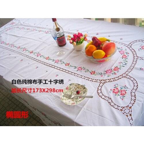 Fine thread old hand - embroidered tablecloth oval 173 x 298 cm exquisite long
