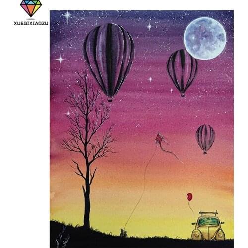 XUEQIXIAOZU 5D DIY Painting Full Round Diamond Air Balloon At Night Picture Cross Stitch Mosaic Picture Rhinestones Embroidery
