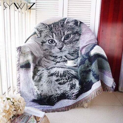 Vivid Black White Cat Thread Blanket 130x160cm Single Sofa Cover Portable Car Travel Throw Blanket Christmas New Year Gift manta