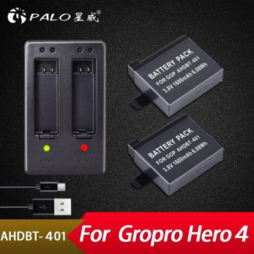 Palo 2Pcs GoPro AHDBT 401 AHDBT-401 Camera Li-ion Battery GO PRO+ USB Dual Charger for AHDBT401 GoPro Hero 4 HD Camera P0019279