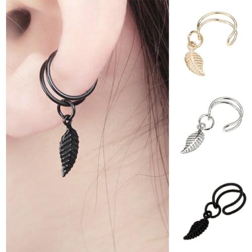 Sale 1pc Hoop Cuff Leaf Pendant Ear clip Cool Women Fashion Earrings Punk Hip-hop Aolly Jewelry Ear Clip Drop Dangle Casual