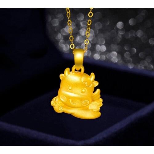 High Quality 24K Yellow Gold Pendant Women 999 Gold Fly Cattle Necklace Pendant
