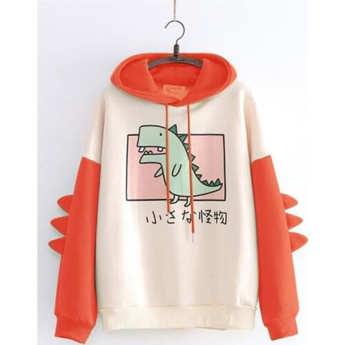 Cute Dinosaur Animal Print Casual Hoodie Sweatshirt Women 2021 Splicing Long Sleeve Casual Tops Hoodies Women Pullover Sweatersh