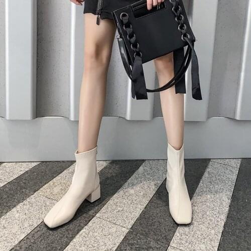 Autumn Winter New Fashion Women Boots Temperament High-heeled Women Shoes Gray Square Toe Fashion Nude Boots Mujer Femme Zapatos