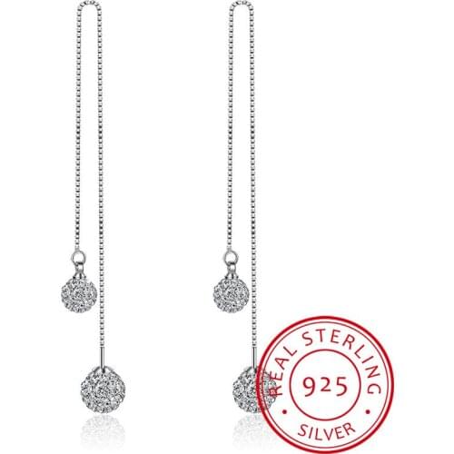 925 Sterling Silver Rhinestone Double Ball Design Long Drop Earrings for Women Jewelry Birthday Gift New Hot Sale Wholesale
