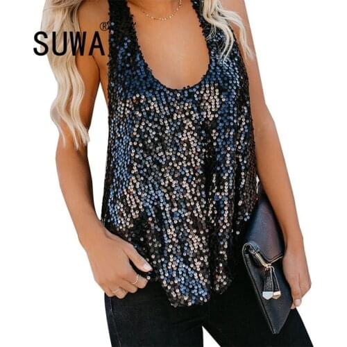 INS Hot Recommend Style Sequins Patchwork Pullover Tank Summer Outfits Sleeveless Sexy Street Women Top Tunic