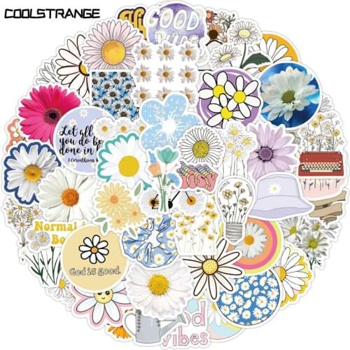 10/30/50Pcs Cartoon Daisy Flower Stickers For Laptop Skateboard Mobile Phone Shell Decorative Stickers Decals Waterproof Diary