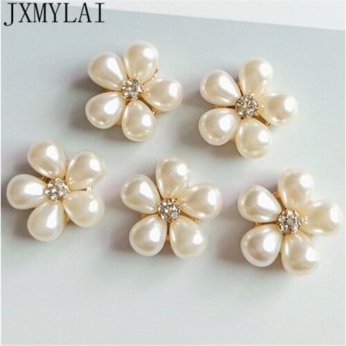 10 PCS 24mm Metal Alloy Crystal Imitation Pearl Flowers KC Gold Silver Plated Flowers Connectors Charm For Jewelry Making