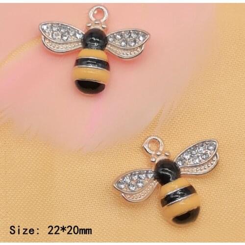 10 Pcs Lovely Rhinestone Bee Enamel Charms Pendants For DIY Jewelry Accessories Finding Earring Gold Color Metal Insect Charms