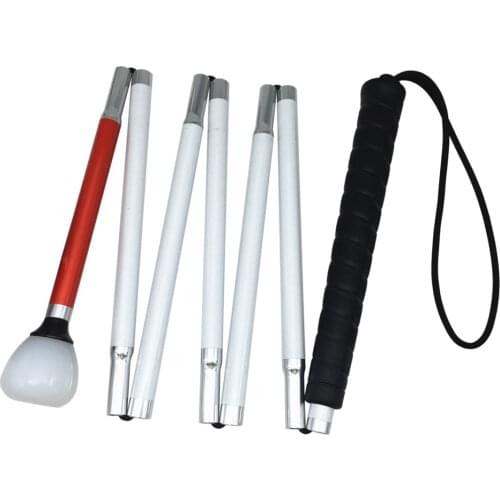 125cm- 155cm, 7-Section Aluminum Blind Cane with Black Handle,Reflective White and Red, Folding Walking Stick for Blind People