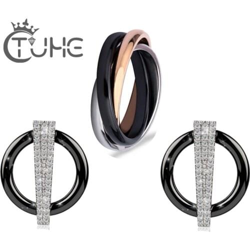 2018 Exquisite Women Wedding Earring Ring Jewelry Set Healthy Ceramic Rose Gold Color Australia Zircon Crystal Sets Christams