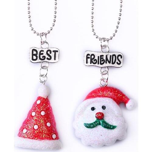 2018 Fashion Merry Christmas Cap Snowman Pendant Necklace Best friends Friendship Jewelry Gifts For Kids Festival Accessories