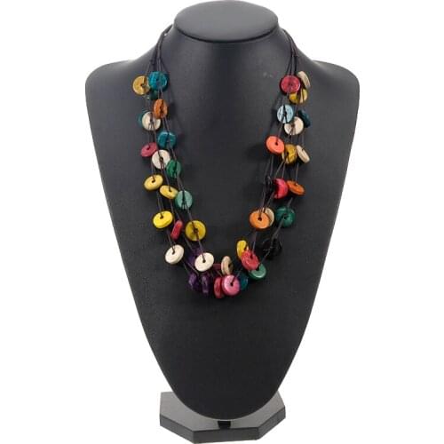 Bohemia Statement Necklace & Pendant MultiLayer Beads Wood Pendant Choker Necklace Vintage Boho Jewelry Handmade Collar