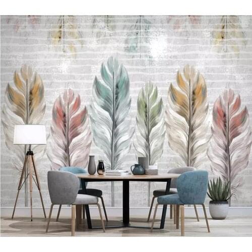 Milofi custom large 3D wallpaper mural Nordic hand-painted colored feathers modern background wall decoration wallpaper