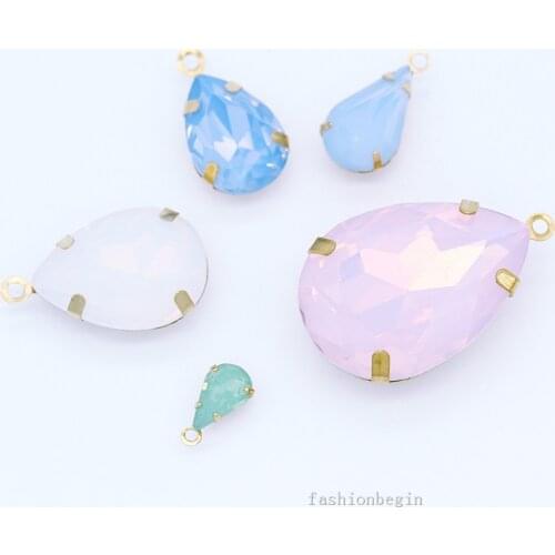 24p 5x8mm opal color Teardrop single hole beads Framed glass Pendants Connectors Bracelet Necklace Earrings accessories jewelry
