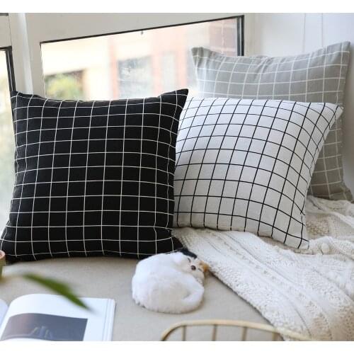 Black and white gray geometric plaid Cushion cover pillowcases Linen cotton Pillow covers Sofa 45x45cm and 60x60cm cushion cover