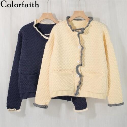 Colorfaith New 2021 Womens Autumn Winter Sweaters Fashionable Elegant Cardigans Vintage Wild Oversized Knitwear Tops SWC1375JX