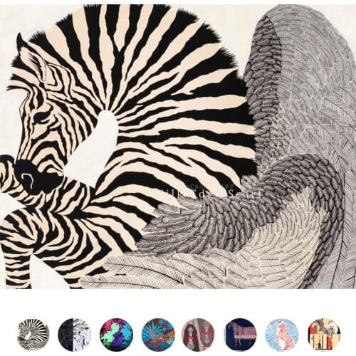 Square Silk Twill Scarf Hand Rolled Silk Twill Scarf 90*90cm Women Scarf Summer Silk Scarves "Zebra Pegasus"