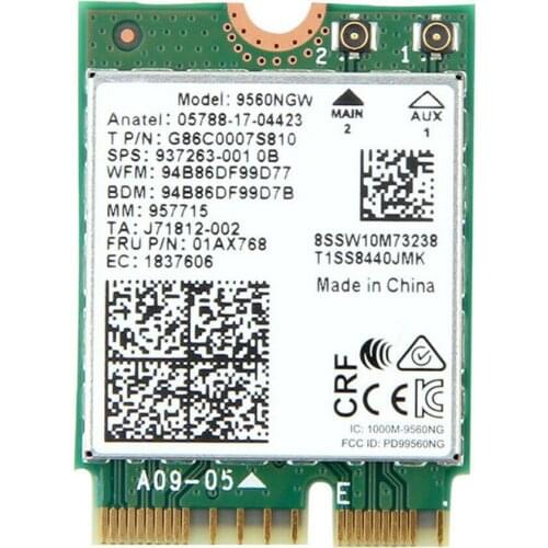 Intel Dual Band AC 9560 9560NGW NGFF 1.73Gbps BT5.0 CNVI M.2 Wireless Wifi Card