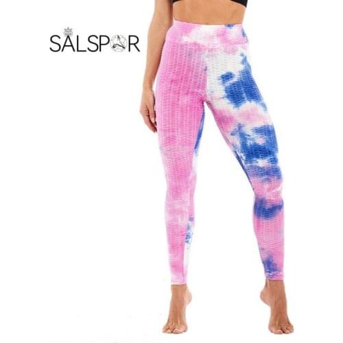 SALSPR Sex Tie-Dyed Bubble Butt Leggings Women Seamless Legging High Waist Sport Fitness Push Up Gym Workout Plus Size Trousers