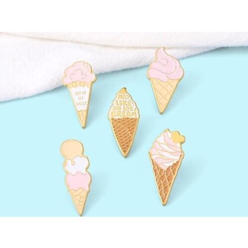 New Cartoon Cute Pink Ice Cream Cone Series Metal Brooch Creative Small Personality Badge Backpack Lapel Sweater Pin Jewelry