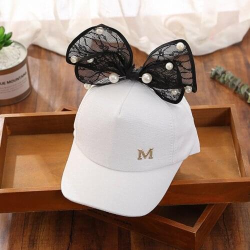 Cute bowknot Pearl Hat Girl Baseball cap Child Hip Hop Hat Rebound Summer Adjustable Sun hat