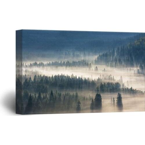 Modular Canvas Wall Art Pictures 1 Piece Pine Forest With Fog Natural Landscape Painting For Living Room Print Poster Home Decor