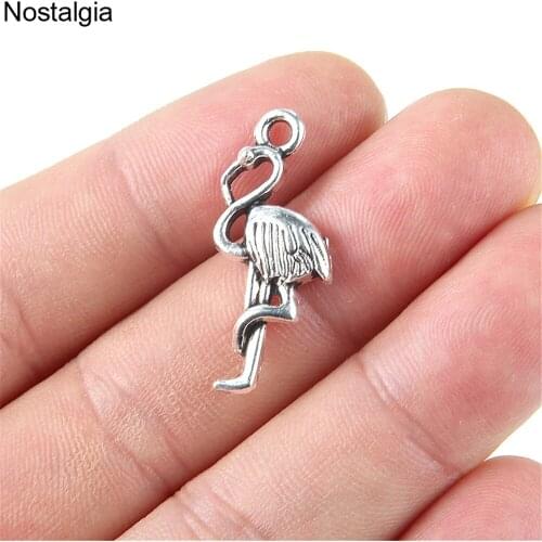 Nostalgia 10Pcs New Design Flamingo Charm Jewelry Bird Metal Retro Pendants Zinc Alloy 28*13MM