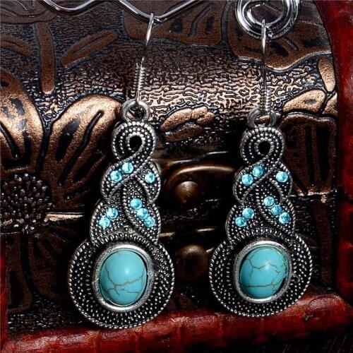 QCOOLJLY New Arrival Vintage Nole Shape Design 1Pair Newest Terrific Natural Stone Dangle Earrings For Women Ladies Wholesale