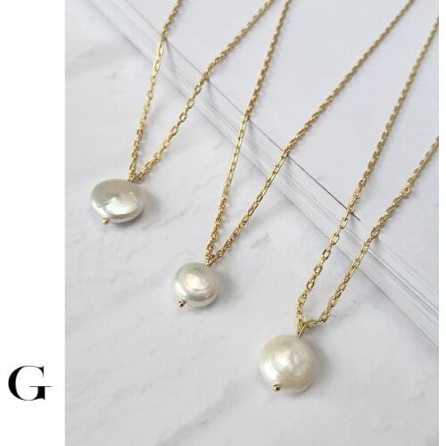 GHIDBK Simple Oblate Freshwater Pearls Pendant Necklaces Handmade Minimalist Natural Pearl Charm Chokers Women Delicate Necklace