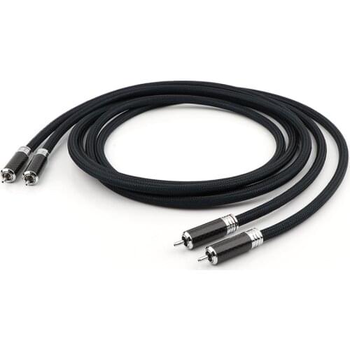 Pair 5N OCC copper audio hifi interconnect cable with carbon fiber Rhodium platef RCA plug hi-end RCA to RCA cable cord