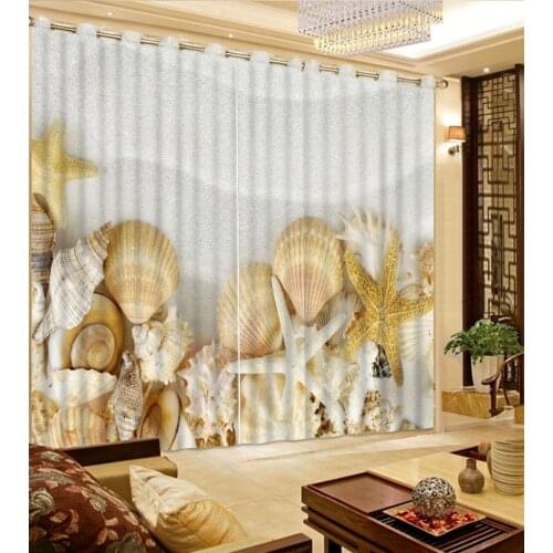 Custom Shells beach Curtains For Bedroom photo 3D Blackout Window Curtains Fashion Home Decoration For Curtains