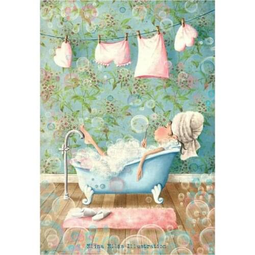 Full square diamond painting cartoon bathroom sticker 3d round diamond mosaic kids landscape crafts sticker diamond embroidery