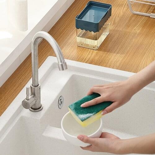 Press-Type Soap Box Pump Liquid Dispenser Container With Sponge Scrubbing Detergent Kitchen Cleaning Combination Tool