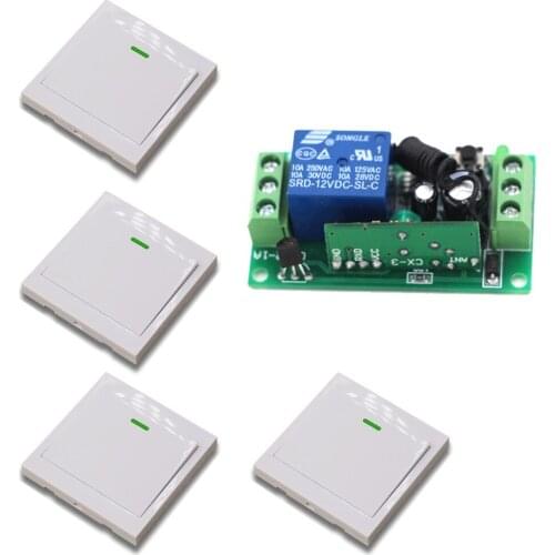 Top Quality DC 9V 12V 24V 1CH RF Wireless Remote Control 1 * Receiver & 4* Transmitter Self-lock White Wall Controller Hot Sales